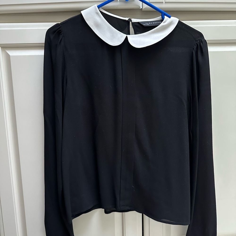 Zara Black Blouse with White Collar